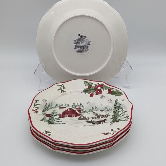 4 BARN SLEIGH Winter Forest by Better Homes 8.5" Salad Plate Heritage Collection - Picture 2 of 5